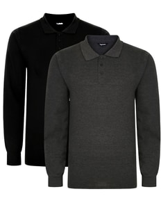 Bigdude Twin Pack Long Sleeve Polos Black/Charcoal